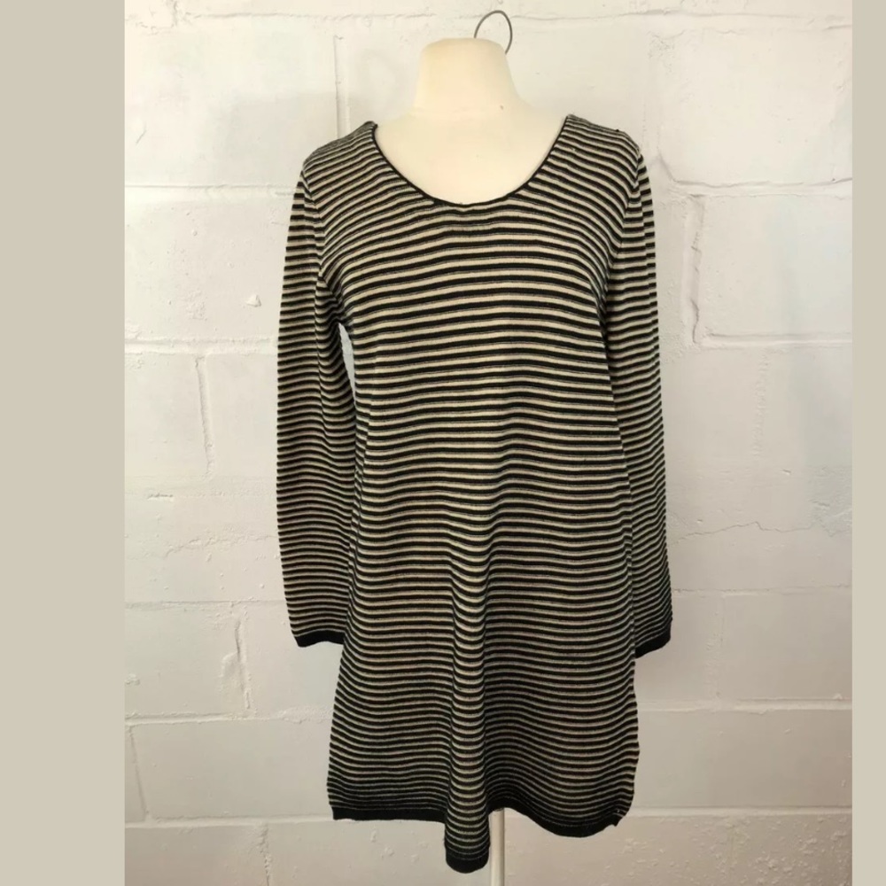 Knot Sisters Striped Sweater Dress Black/Tan Strip